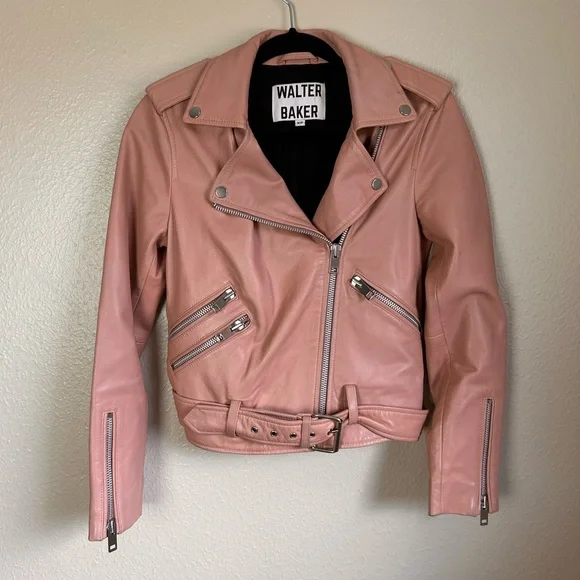 Walter Baker Allison Leather Moto Jacket In Ballet XS - Picture 2 of 9